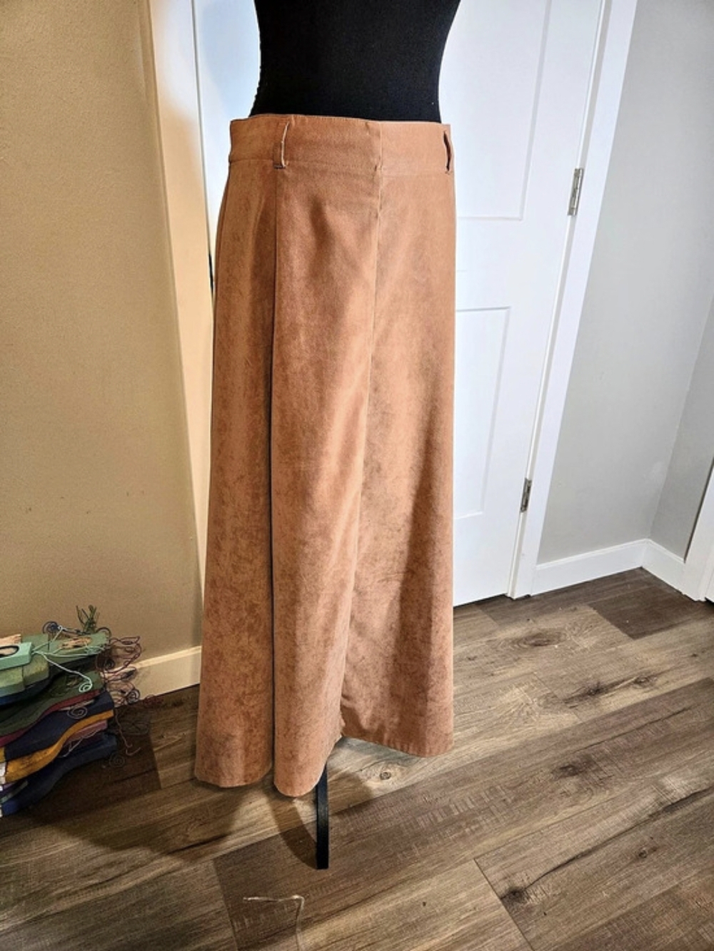 Vintage Bushwacker Faux Suede Maxi Skirt Camel Brown 90s A-Line Size 10